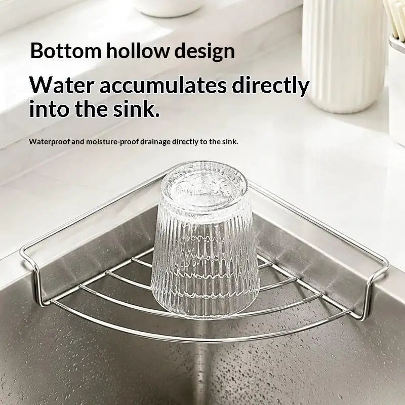 Stainless Steel Sink Corner Drain Rack – No-Drill Organizer Sink Corner Organizer SPOT