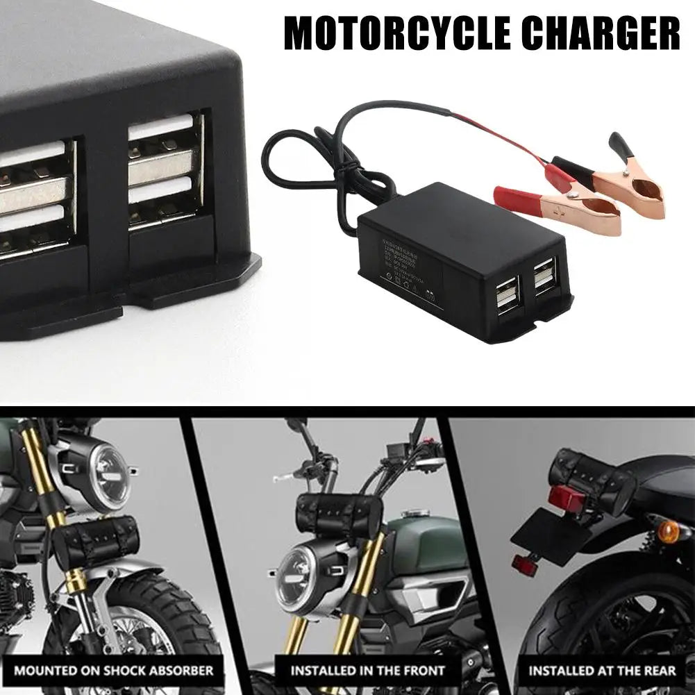 4-Port USB Car & Motorcycle Charging Hub – DC 12V 24V Battery Clip Vehicle USB Charger SPOT