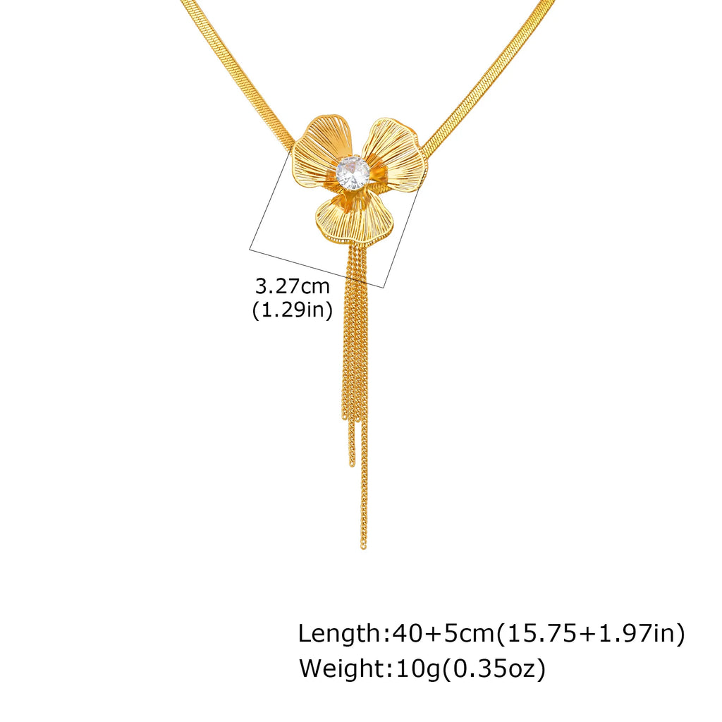 Flower Tassel Necklace Zirconia Snake Choker – Gold, Women Pendant Necklace SPOT Necklace-NC-2386G