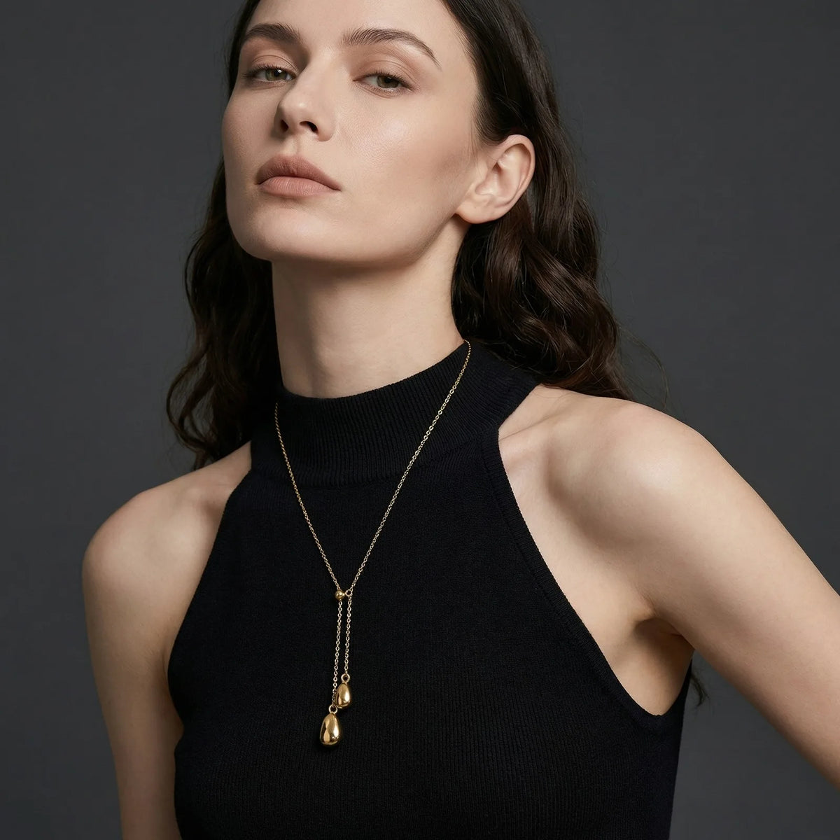 Water Drop Y-Lariat Pendant Necklace – Adjustable Slider Chain Pendant Necklace SPOT