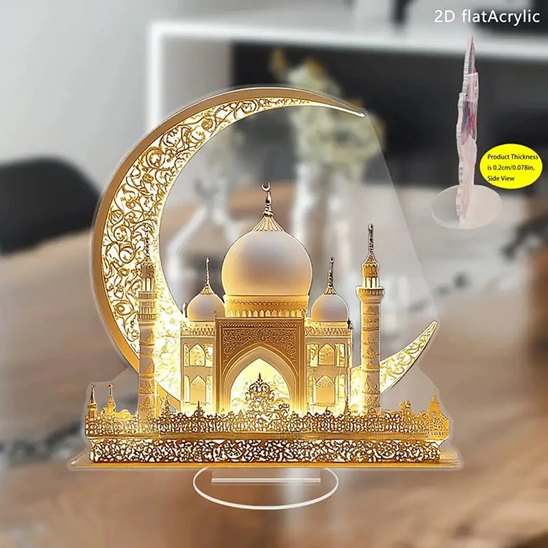 Acrylic Crescent Castle Decor – Ramadan & Eid Ornament Festive Desk Ornament SPOT