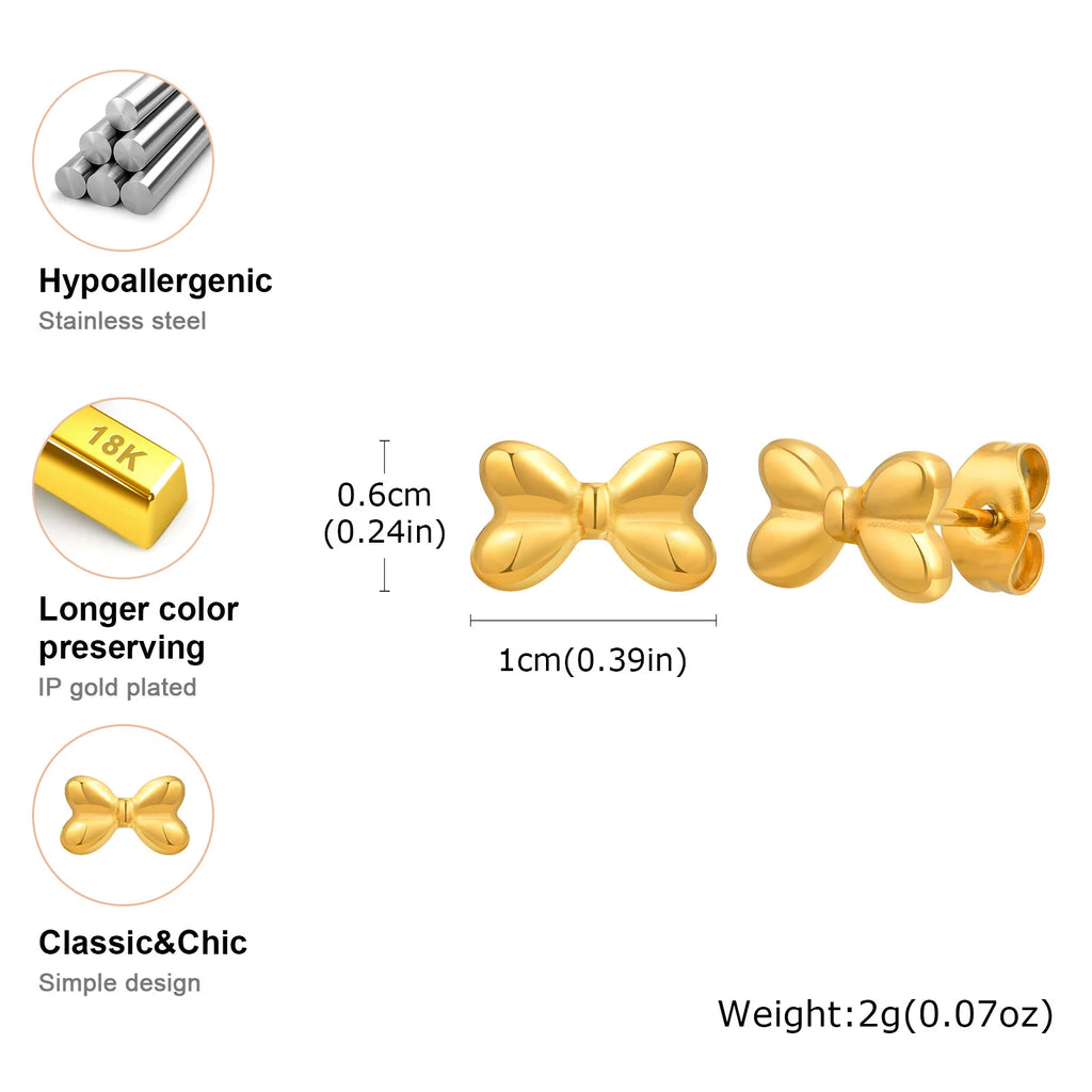 Bowknot Stud Earrings – Gold Stainless Steel Hypoallergenic Stud Earrings SPOT