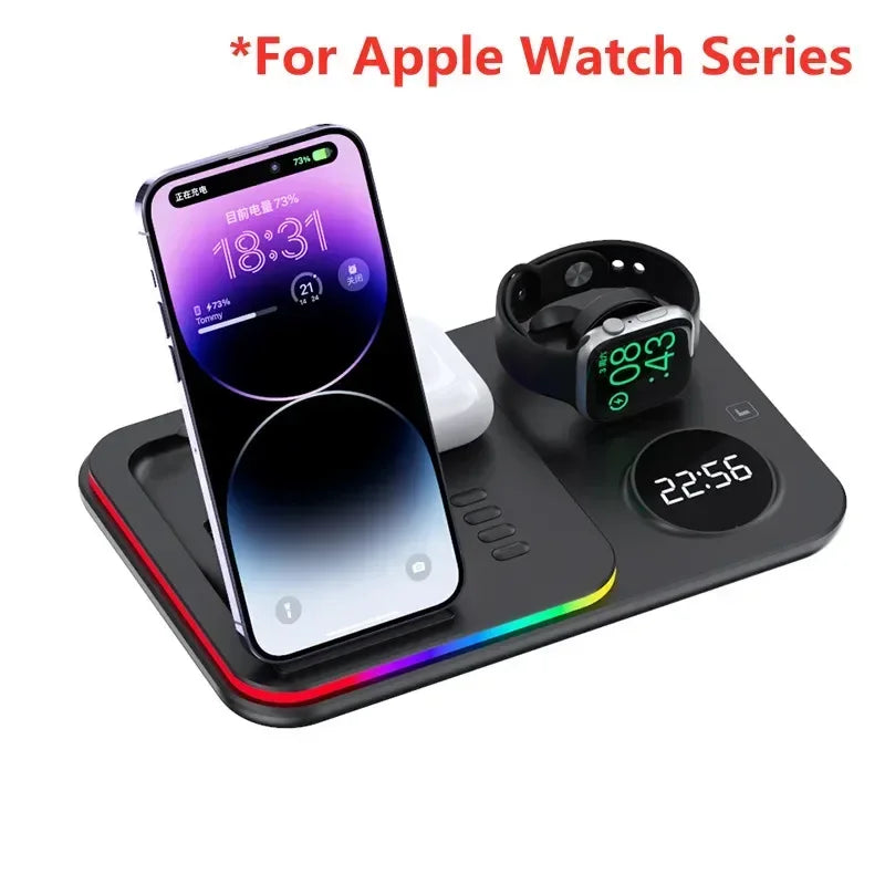 VIKEFON 4-in-1 Wireless Charging Station with Clock & Night Light Wireless Charging Station SPOT black for iphone