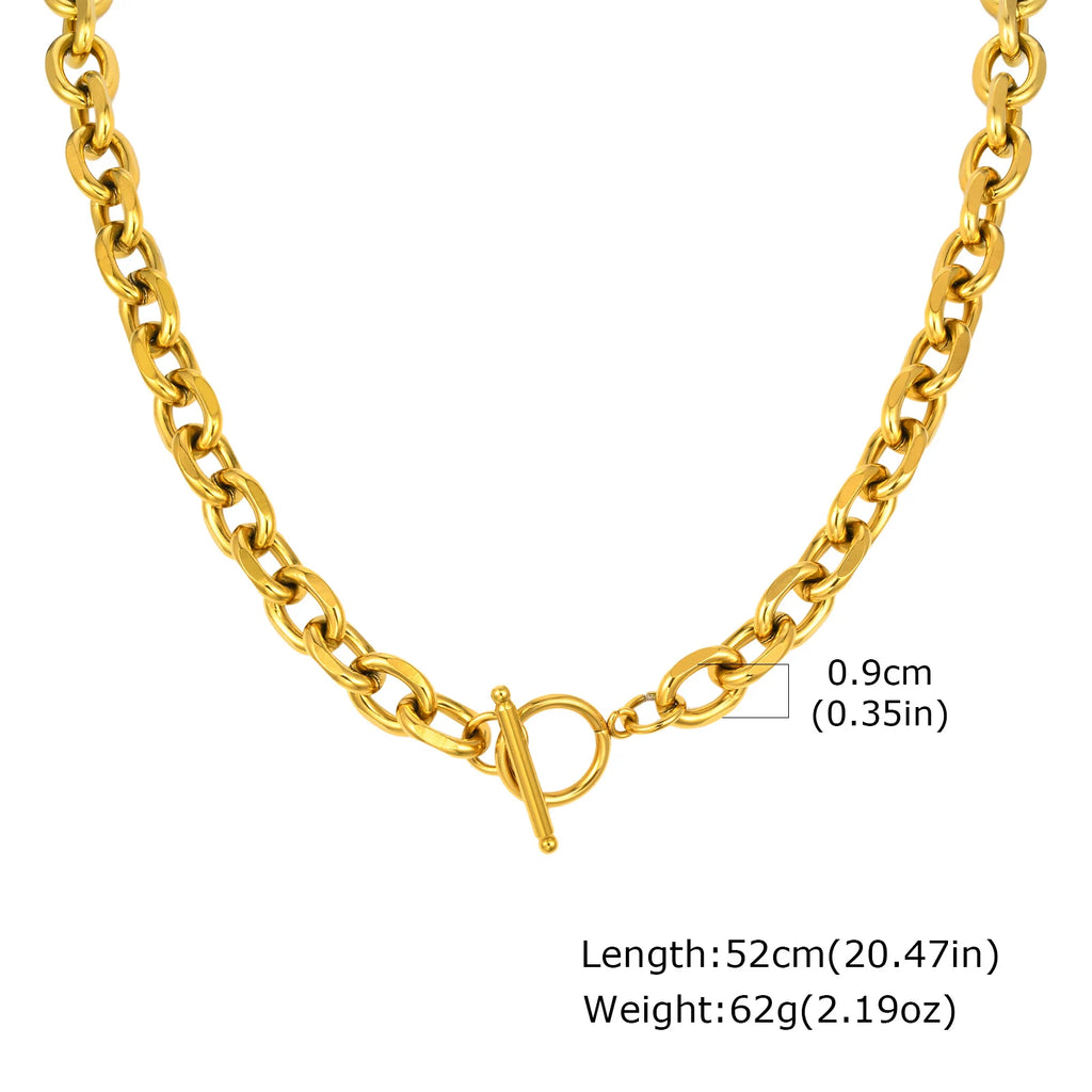 Chunky Toggle Clasp Necklace – Gold Stainless Steel Women Chain Necklace SPOT NC-1939G