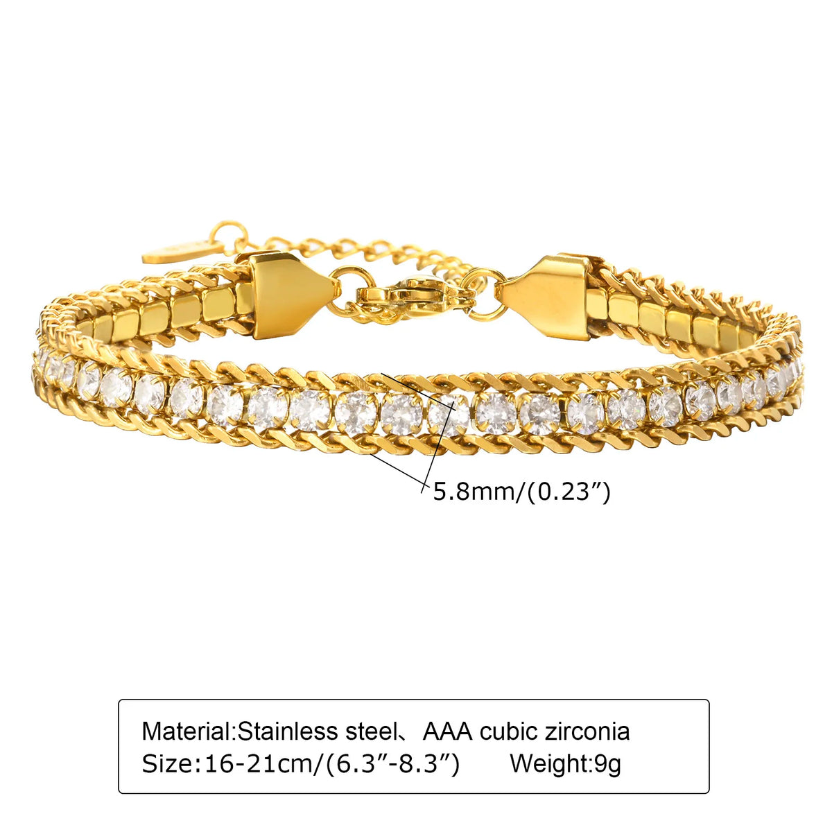 Women's CZ Tennis Bracelet – Gold Stainless Steel Adjustable CZ Tennis Bracelet SPOT BR-1534GW
