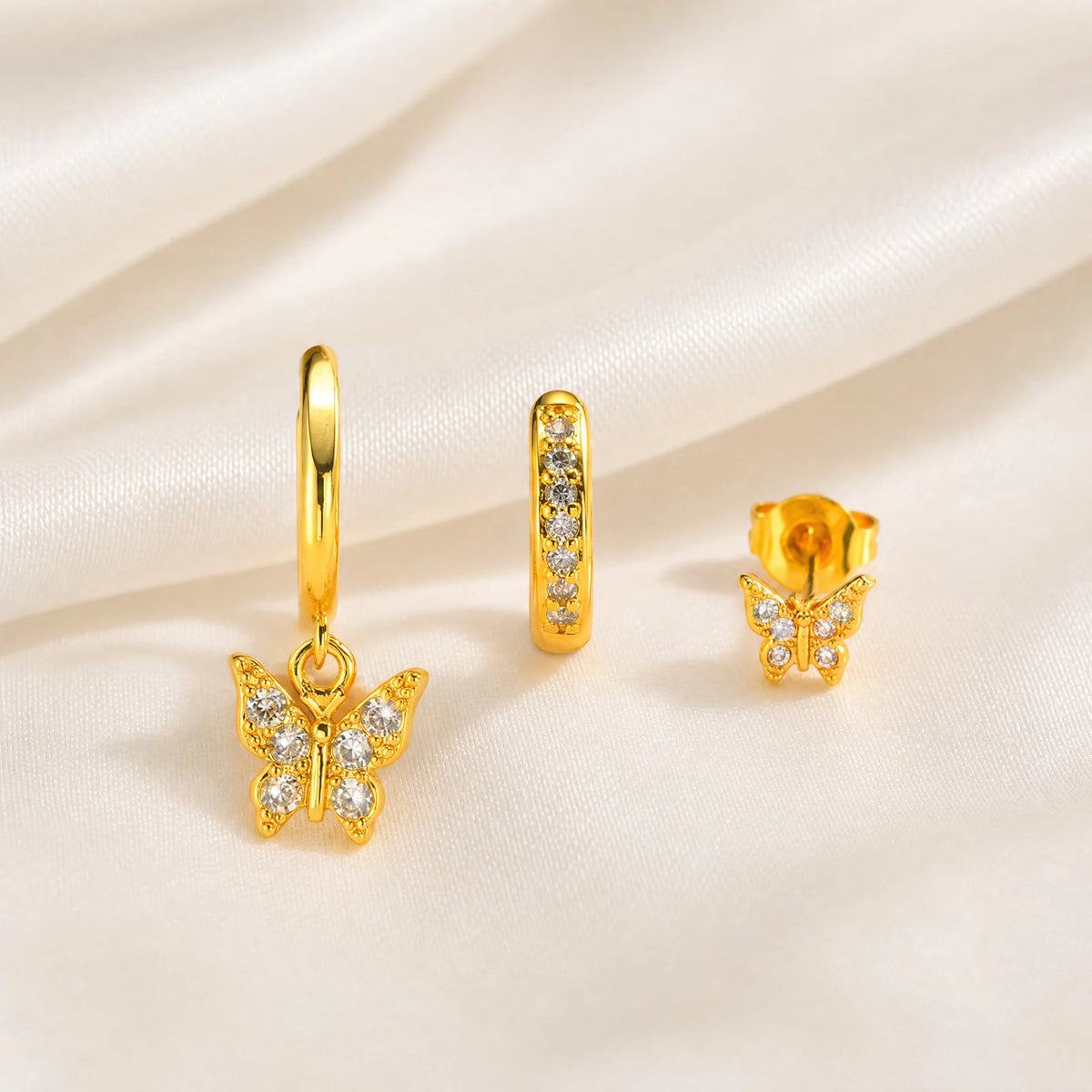 Zircon Stud Earrings Set – Gold Plated Stackable Cartilage Studs Stud Earrings Set SPOT EBD-619G-SET