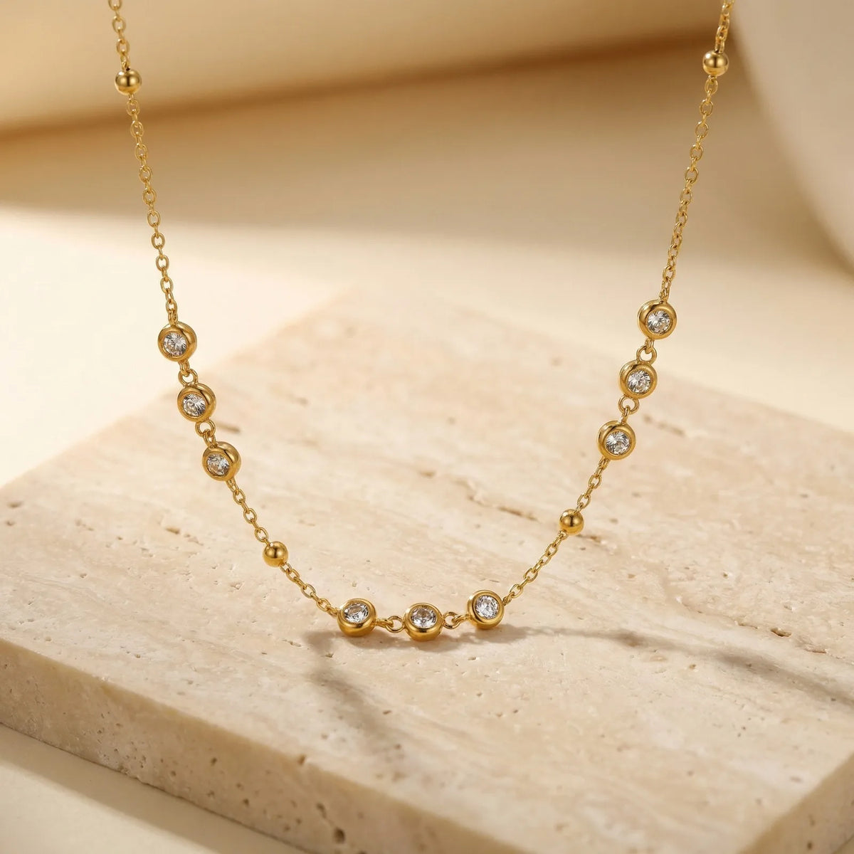 Gold Plated CZ Station Necklace – Dainty Minimalist Choker Station Choker Necklace SPOT Default Title