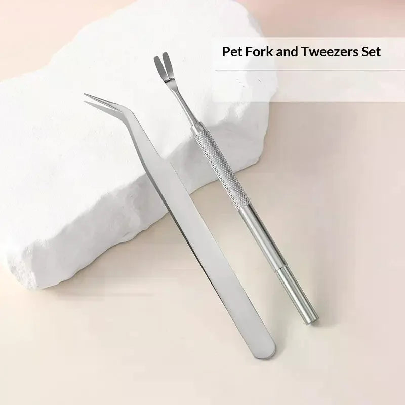 2-Pc Stainless Steel Tick Remover Tweezer Set for Dogs & Cats Pet Tick Remover SPOT