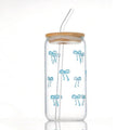 Pink Bow Glass Cup with Lid & Straw – 18oz Borosilicate Tumbler Glass Tumbler SPOT 1pc blue 500ml