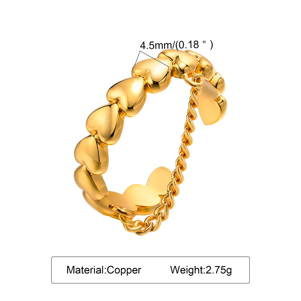 Meaeguet Heart Link Chain Ring – 18K Gold Plated, Adjustable Fashion Ring SPOT