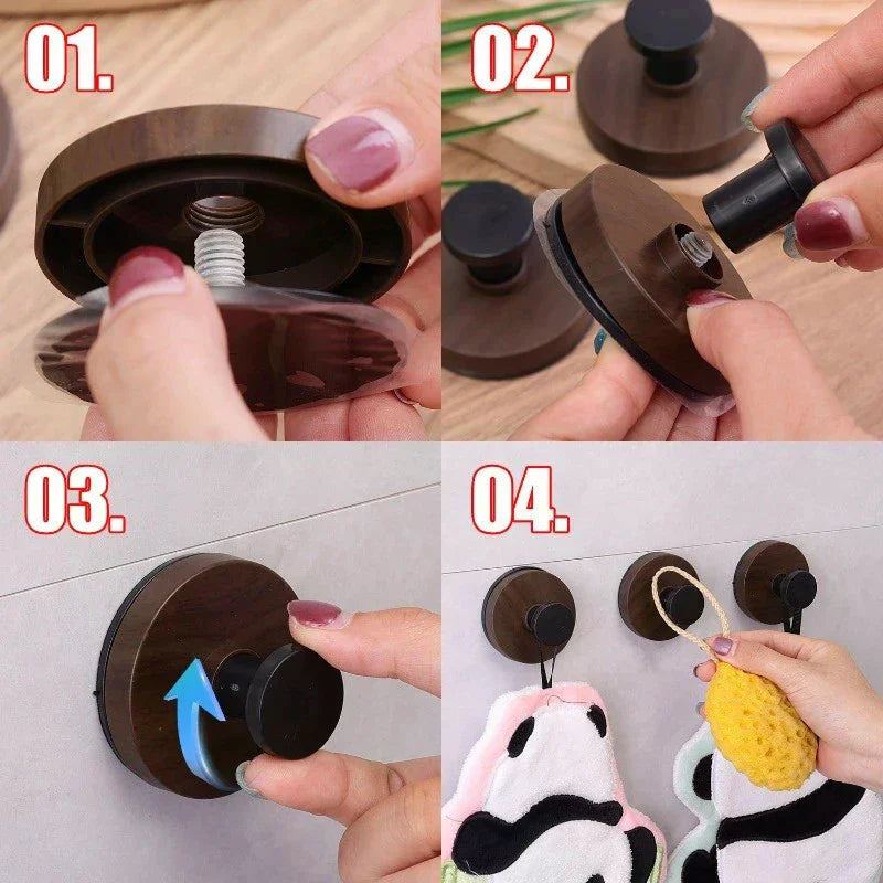 Walnut Wood Suction Cup Hook – No-Drill Wall Hanger Suction Cup Hook SPOT