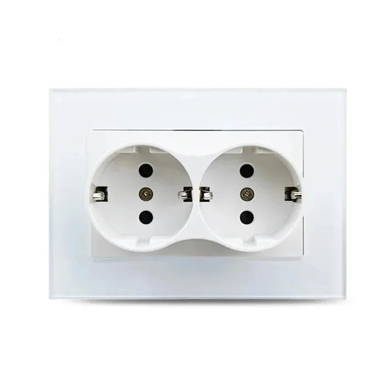EU Double Wall Socket Crystal Glass 2-Outlet 220V | 123×86mm Wall Power Socket SPOT