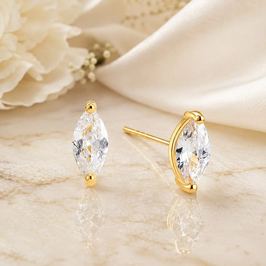 14K Gold Plated Drop Fringe Earrings – CZ Marquise Studs Drop Fringe Earrings SPOT