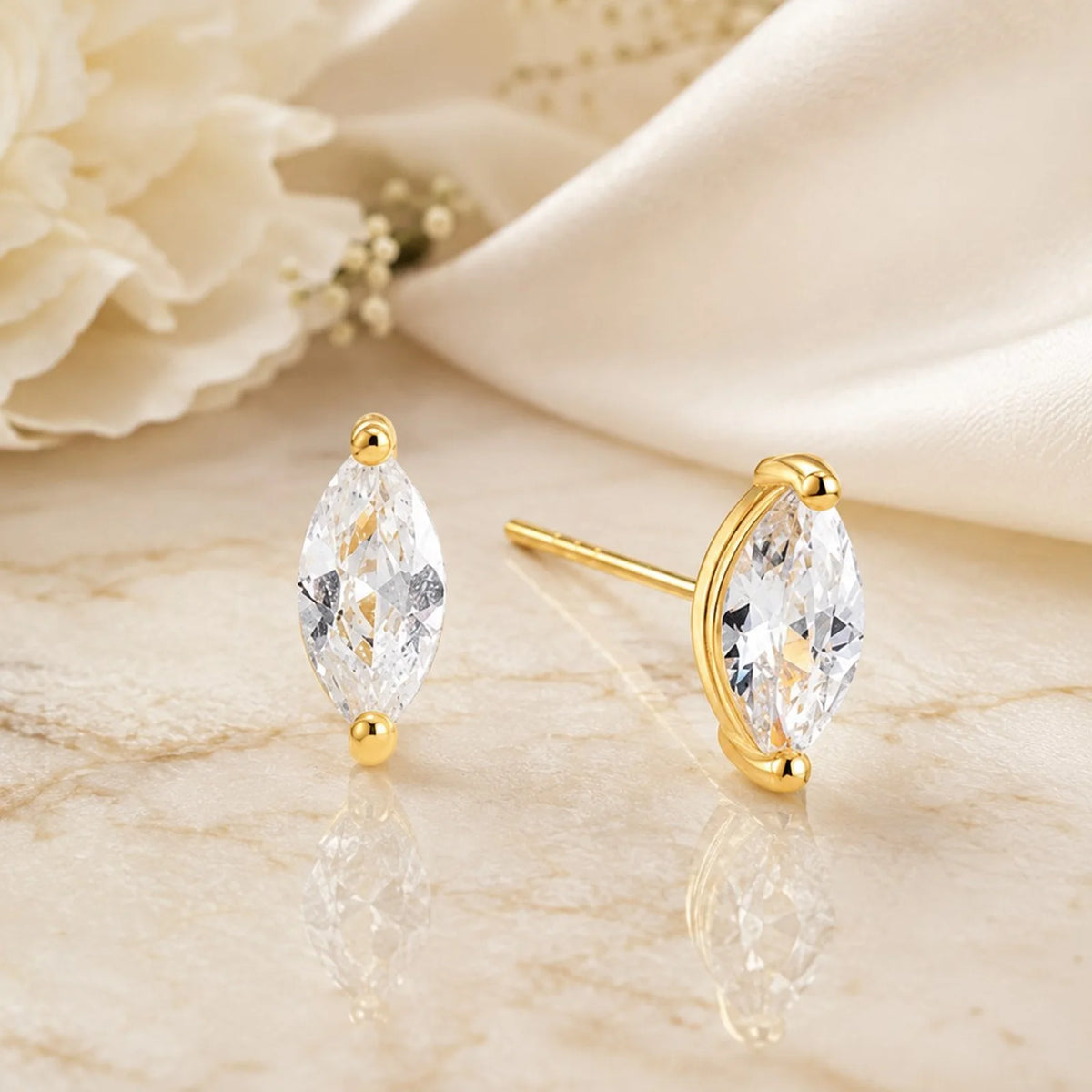 14K Gold Plated Drop Fringe Earrings – CZ Marquise Studs Drop Fringe Earrings SPOT