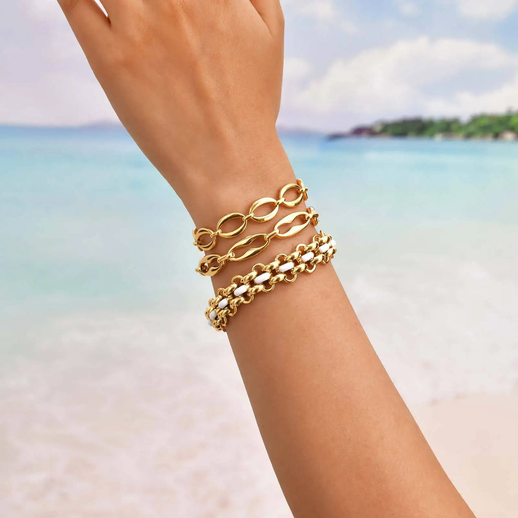 Chunky Stack Chain Bracelet – 18K Gold Plated Stainless Steel Chain Link Bracelet SPOT