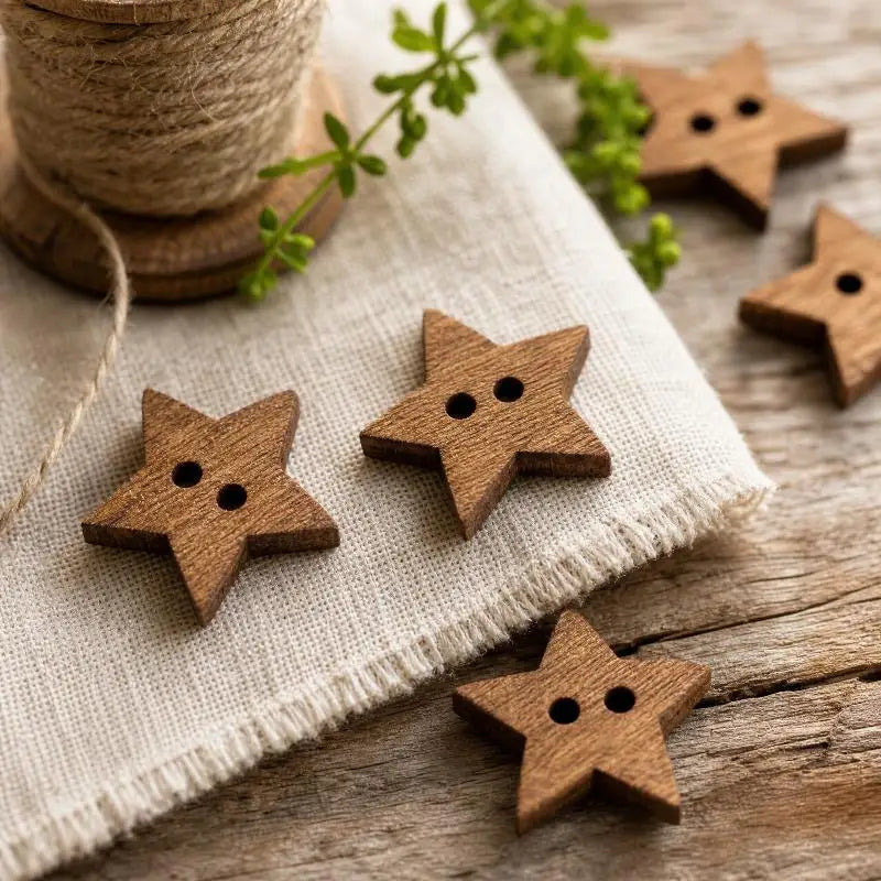 100-Pack Wooden Sewing Buttons – Retro Heart & Star 2-Hole Wooden Craft Buttons SPOT