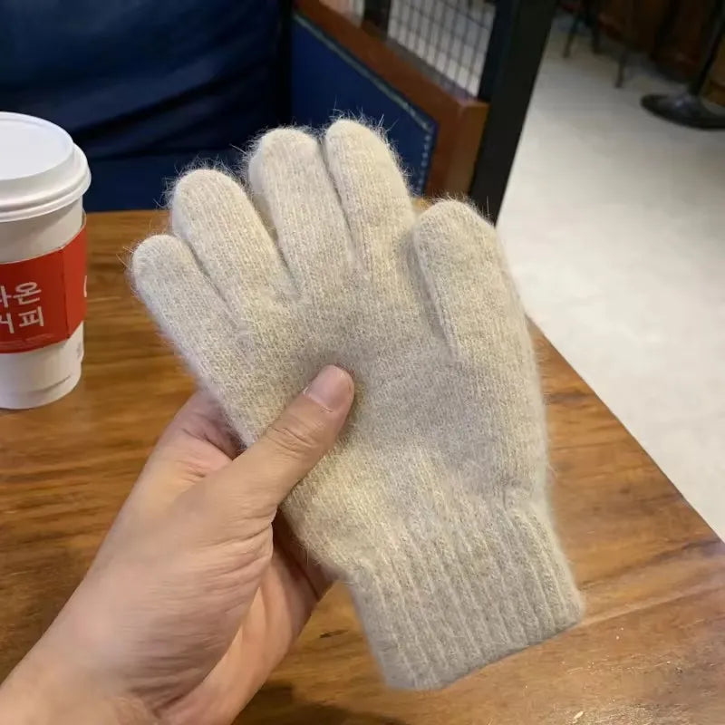 Women's Knitted Cashmere Gloves – Warm Full Finger Winter Knitted Winter Gloves SPOT Beige