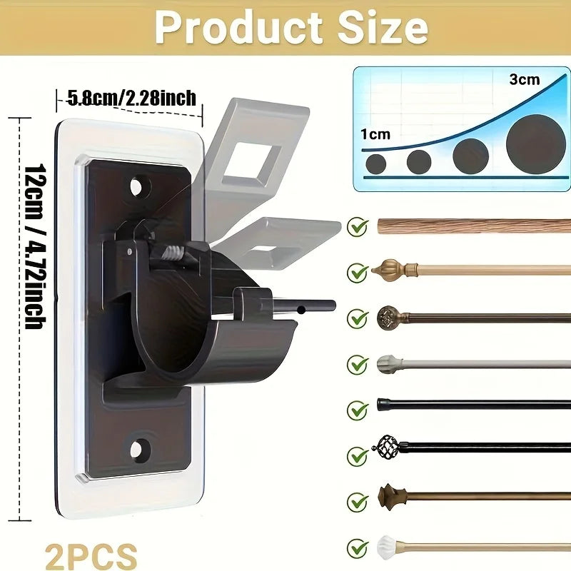 No-Drill Curtain Rod Brackets – Self-Adhesive Holders 2/6 Pack Curtain Rod Brackets SPOT