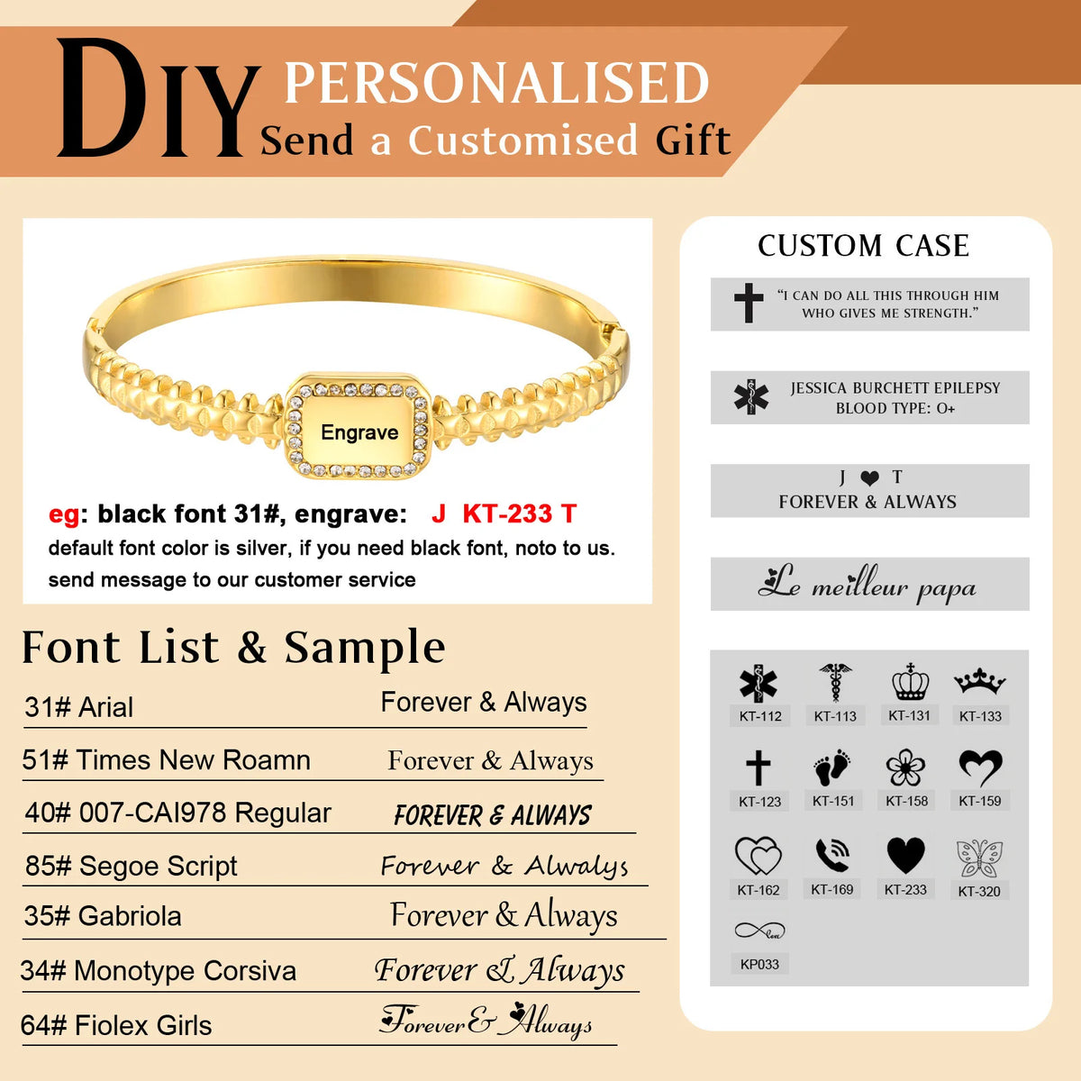 Personalized Initial Bracelet – Zirconia Stainless Steel Bangle Personalized Bracelet SPOT