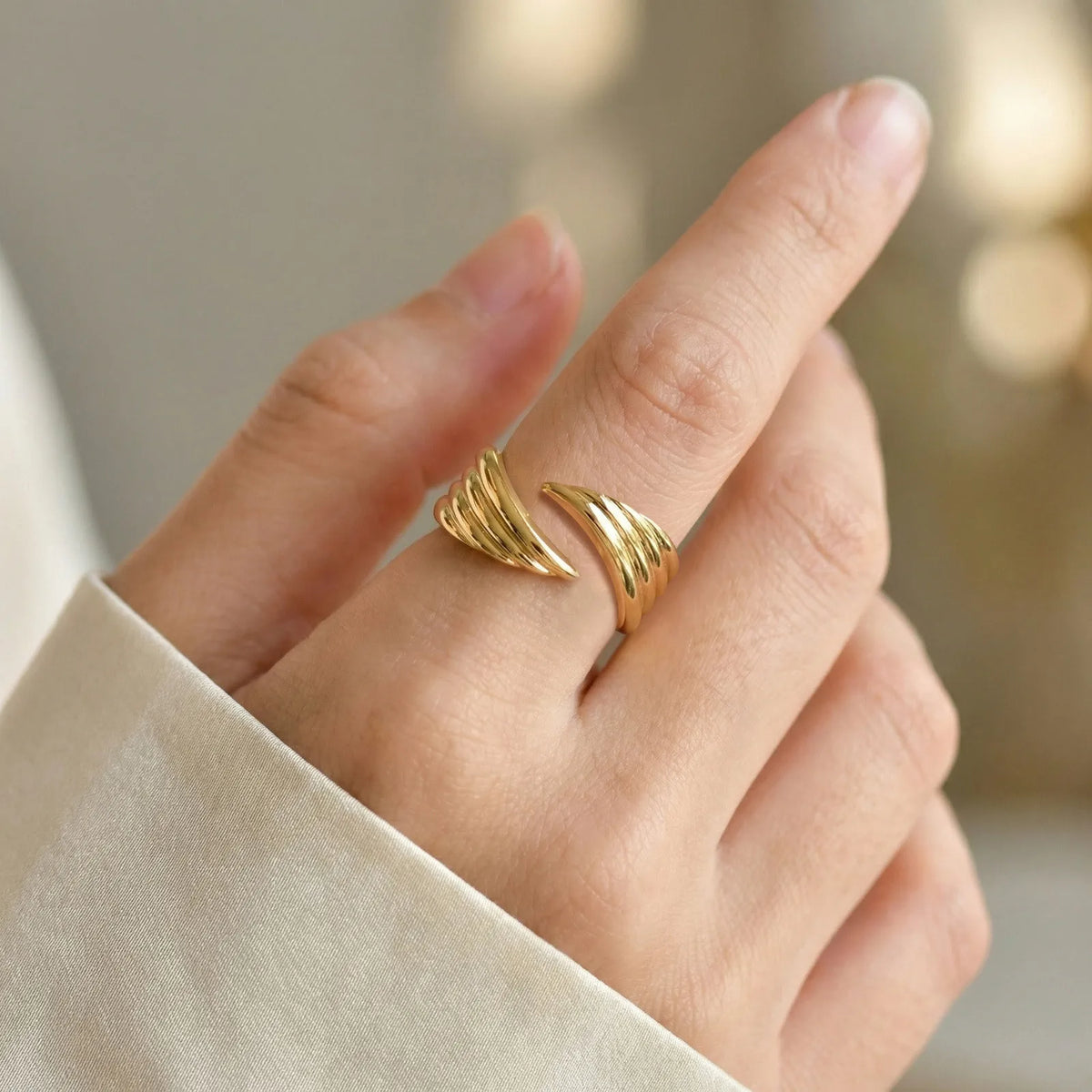 Chunky Adjustable Heart Wing Ring – 18K Gold Stainless Steel Statement Ring SPOT