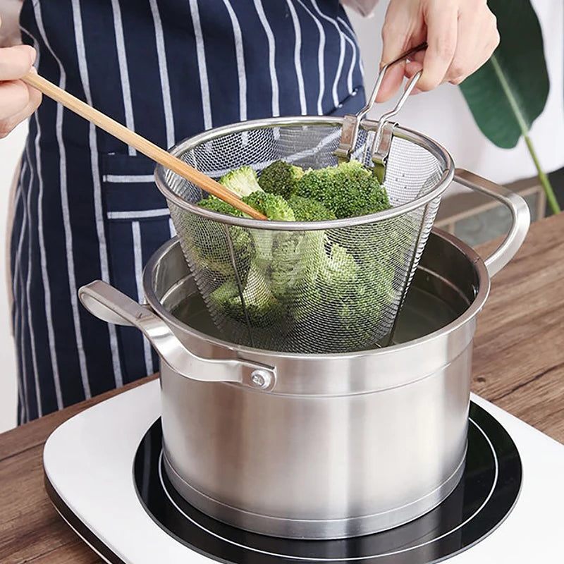 Stainless Steel Deep Fry Basket – Round Wire Mesh Strainer Fry Basket Strainer SPOT