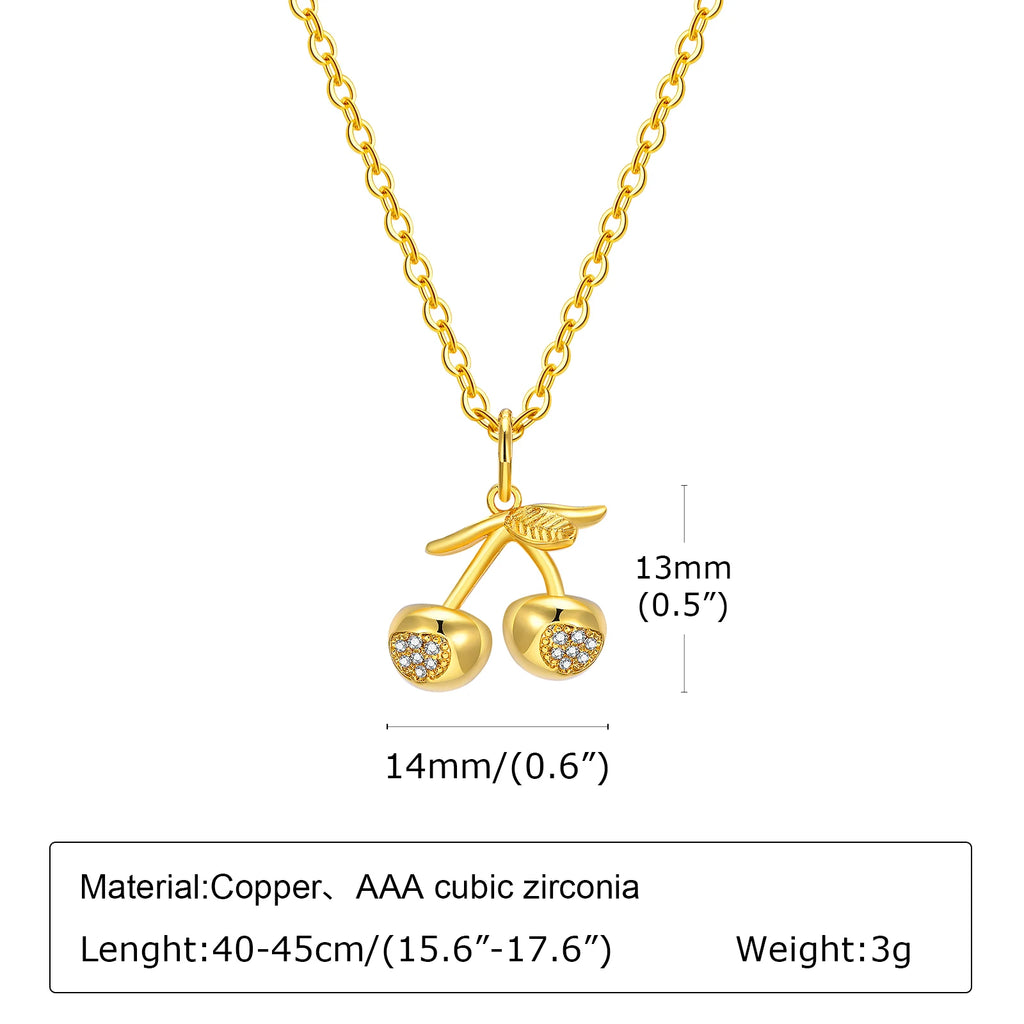 Women's CZ Cherry Pendant Necklace – Gold Stainless Steel Chain Pendant Necklace SPOT