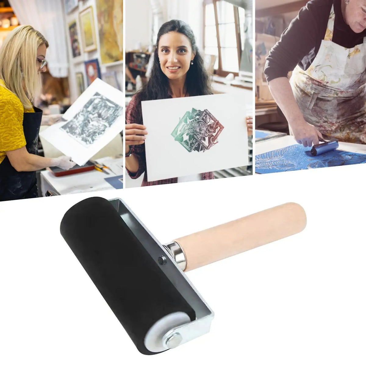 Rubber Roller Printmaking Brayer – Wooden Handle Ink Tool Printmaking Brayer Roller SPOT