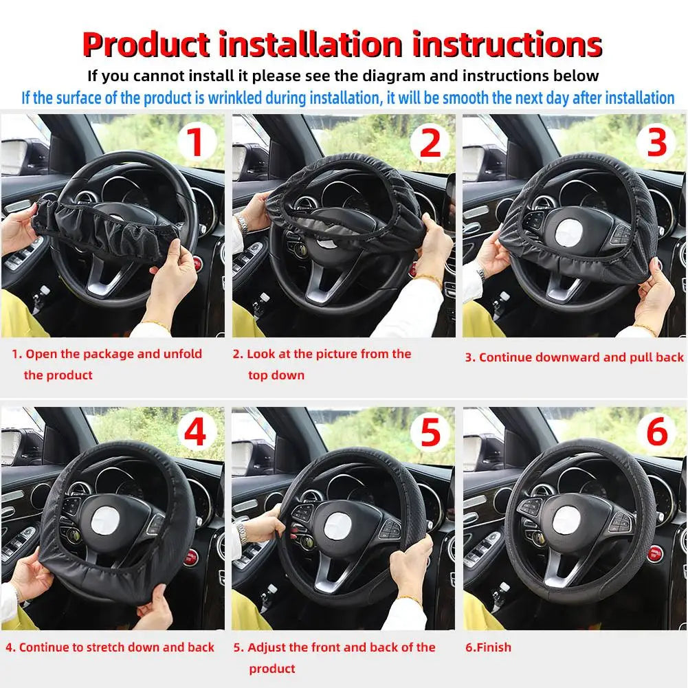 Universal PU Leather Steering Wheel Cover – Anti-Slip 38cm Steering Wheel Cover SPOT
