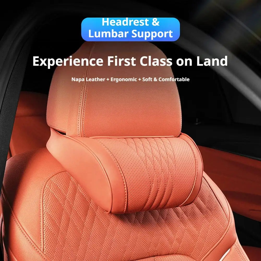 Memory Foam Car Headrest Neck Pillow – Nappa Leather Support Car Neck Pillow SPOT
