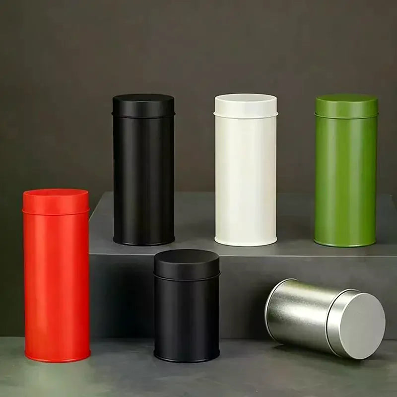 Cylindrical Metal Tea Canister – Double Airtight Lid, 530ml Airtight Storage Tin SPOT