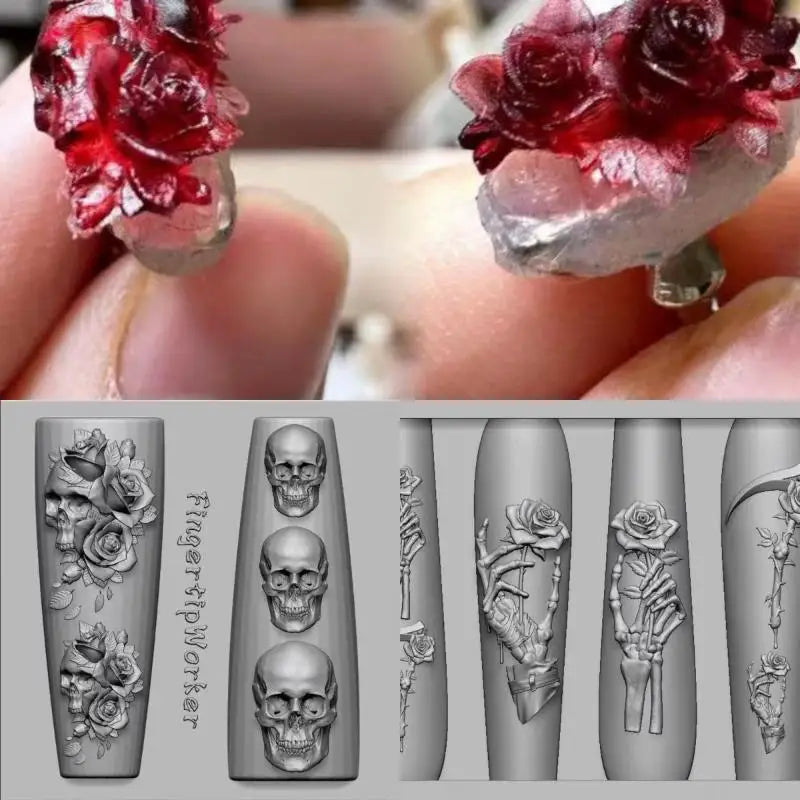 Rose Skull Silicone Nail Art Molds – DIY Carving Design Set Nail Art Mold SPOT