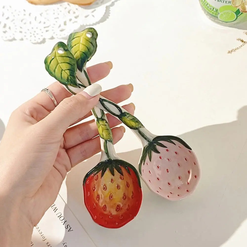 Hand-Painted Strawberry Ceramic Soup Ladle & Stirring Spoon Ceramic Kitchen Spoon SPOT