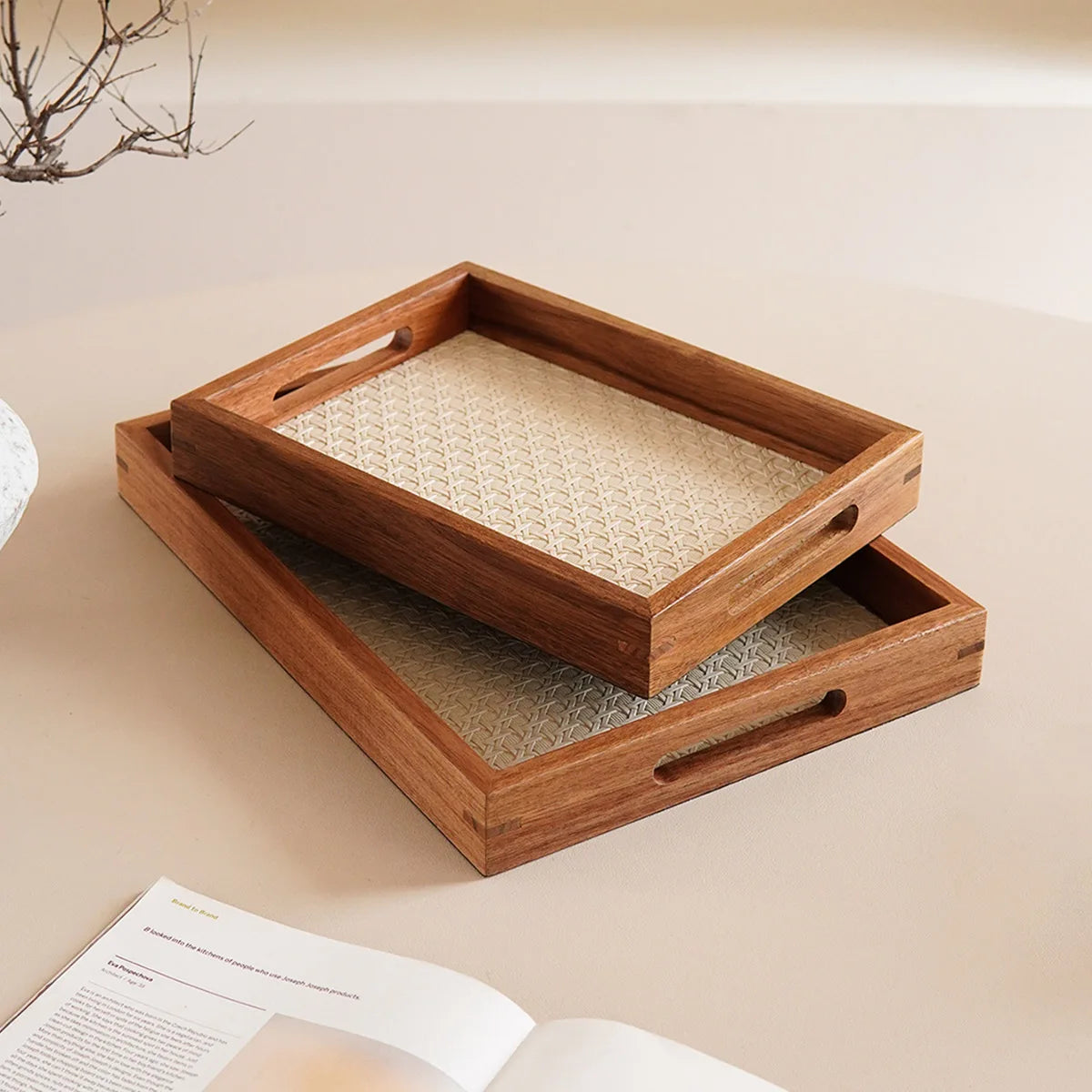 Bamboo Woven Acacia Wood Decorative Tray – Jewelry & Home Decorative Wood Tray SPOT