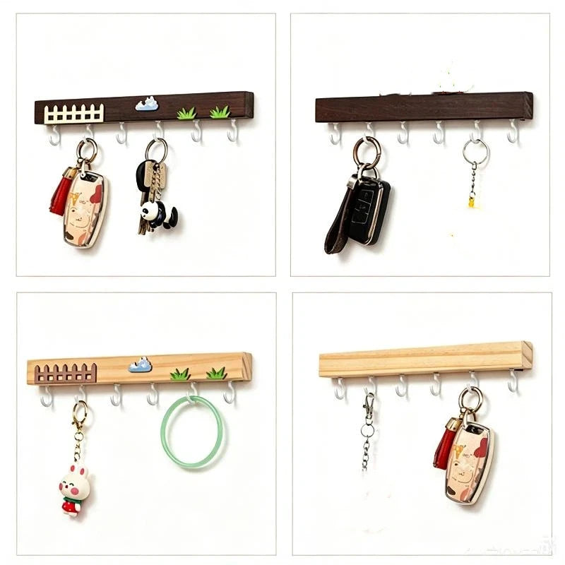 Wooden Wall Hook Rack – 6 Heavy-Duty Hooks, Cartoon Kids Decor Wall Hook Rack SPOT