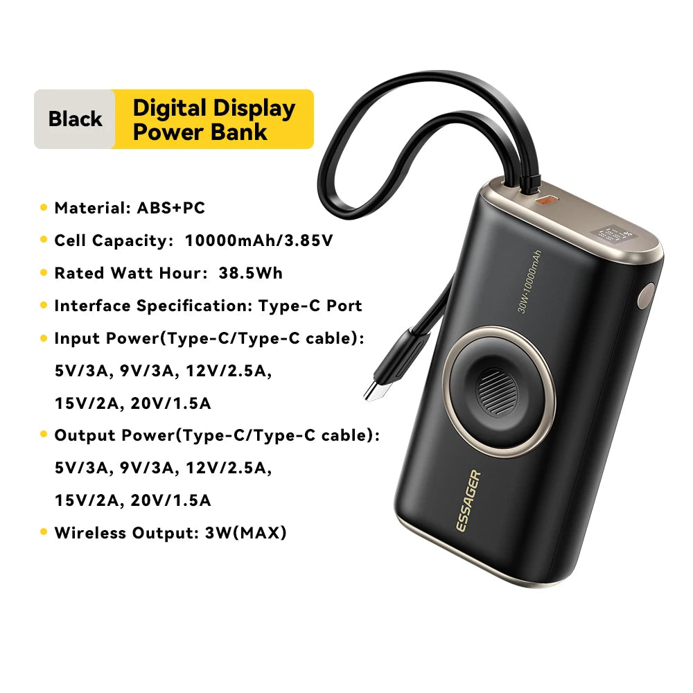 Essager 10000mAh Power Bank PD 30W + Apple Watch Charger Portable Power Bank SPOT black 10000mAh