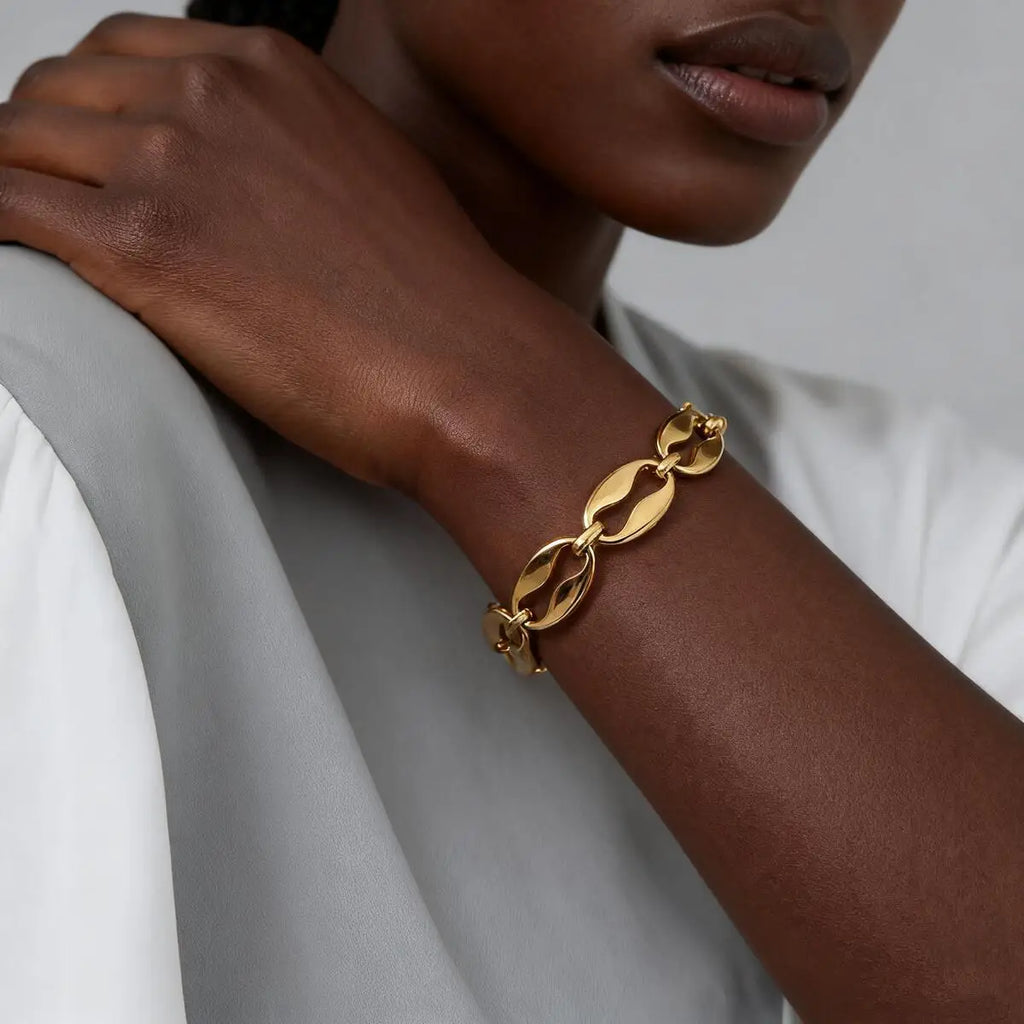 Coffee Bean Chain Bracelet – Gold Stainless Steel | Meaeguet Chain Link Bracelet SPOT