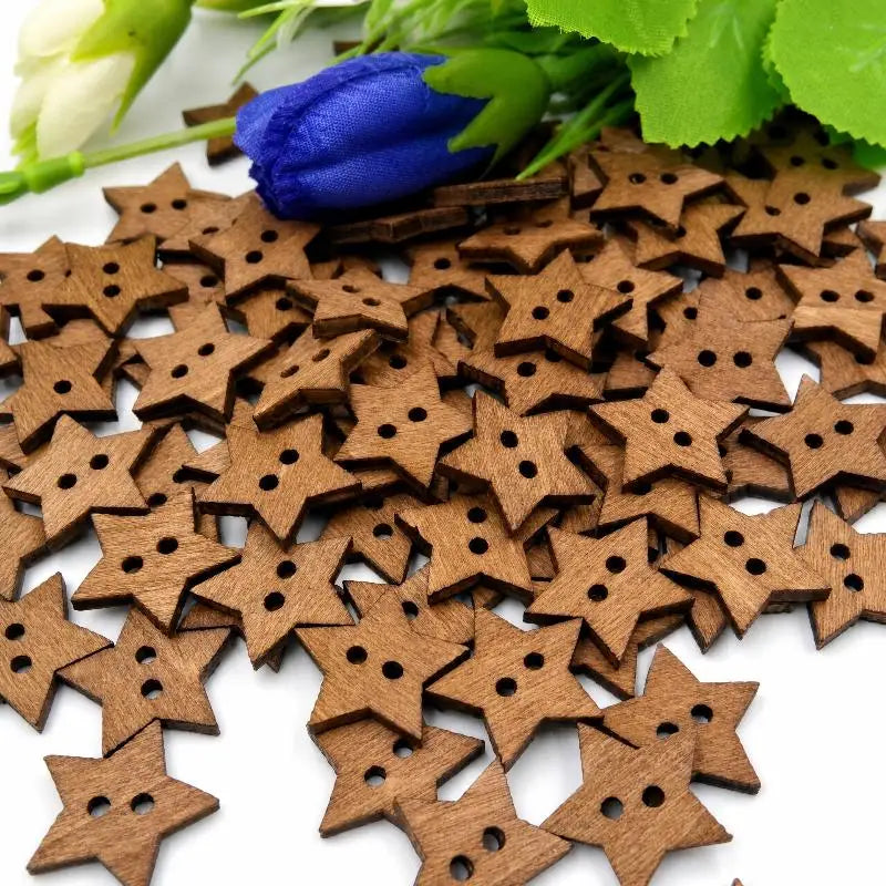 100-Pack Wooden Sewing Buttons – Retro Heart & Star 2-Hole Wooden Craft Buttons SPOT 2