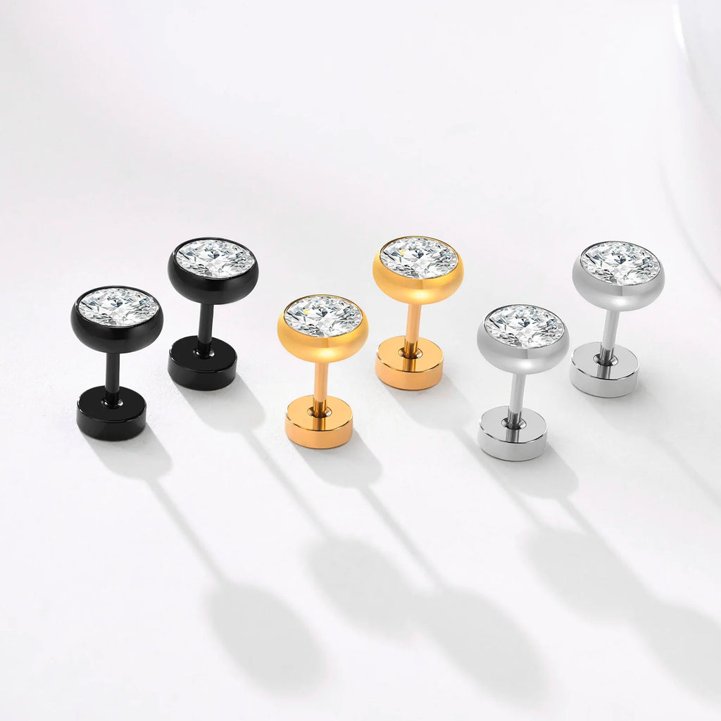 8mm Round CZ Stud Earrings – Bezel Set Cubic Zirconia, Unisex CZ Stud Earrings SPOT
