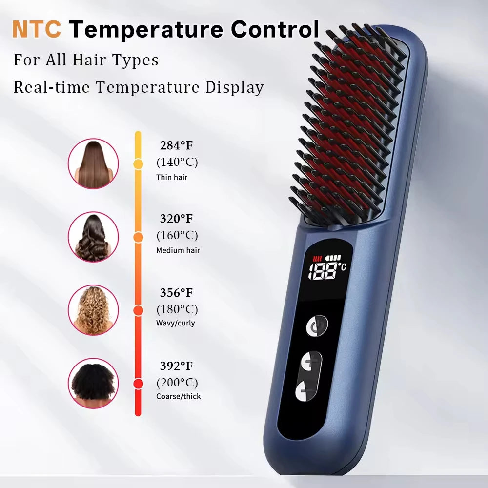 Cordless Ionic Hair Straightener Brush – Electric Hot Comb Hair Straightener Brush SPOT