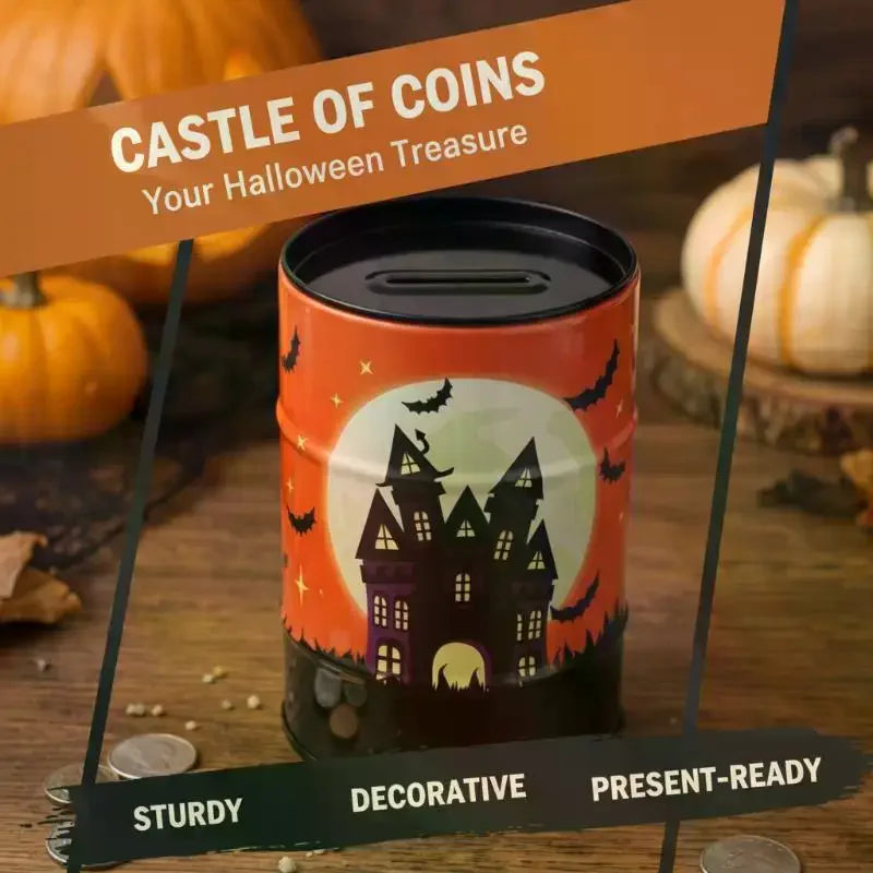 Halloween Metal Piggy Bank – Bat & Haunted House Coin Bank Metal Piggy Bank SPOT