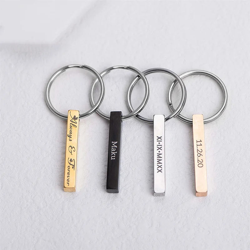Personalized 4-Side Engraved Bar Keychain – Custom Name Gift Engraved Keychain SPOT